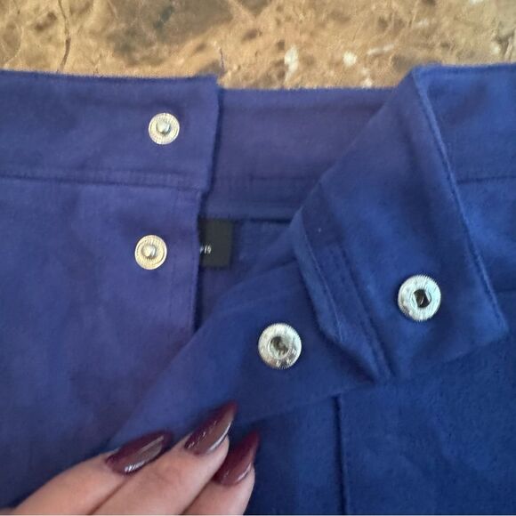 Inc International Concepts Skirt Size 12 Blue Faux Suede Snap Front A-line Flare - Picture 6 of 9
